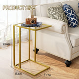 C Shaped Glass End Table, Small Gold Sofa Side Table, Narrow Snack Side Table