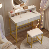 Vanity Desk Without Mirror, Makeup Vanity with Drawers and Charging Station