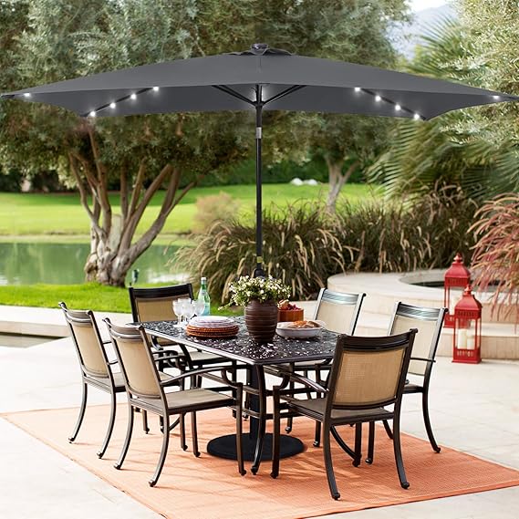 Rectangle Patio Umbrella with Solar Lights, 10x6.5ft Rectangular Umbrella Outdoor Patio