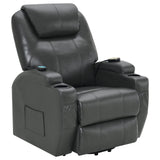 Benjara Sania Power Lift Recliner Chair, Gray Faux Leather, Cup Holders, Massage