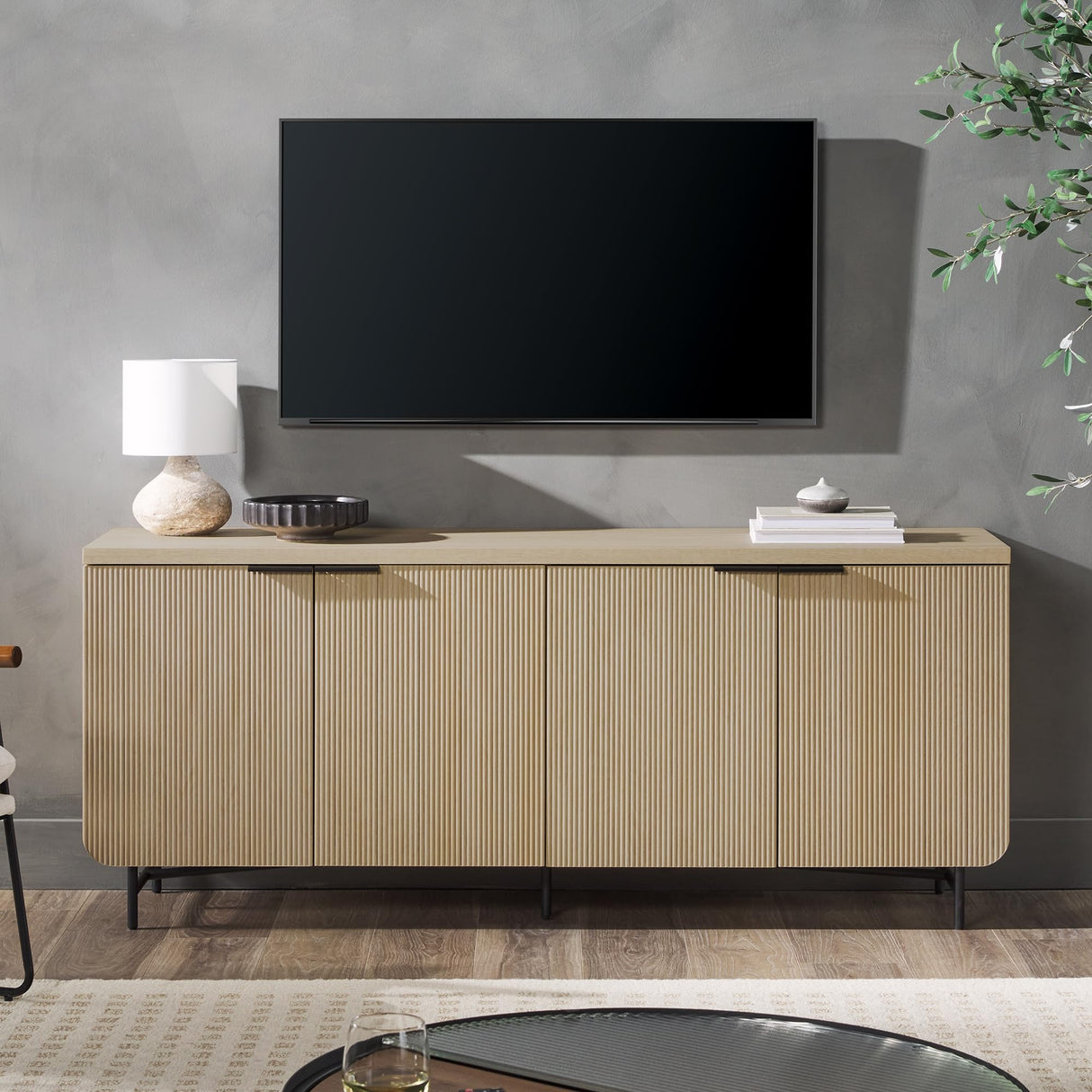 Modern Scandinavian Fluted Door Kitchen Storage Sideboard Buffet Cabinet Console,