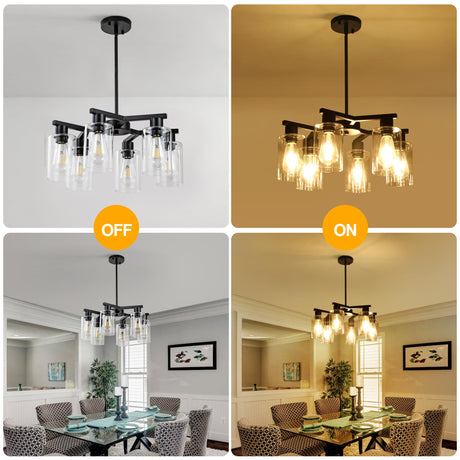 6-Light Black Modern Farmhouse Chandelier for Dining Room Ceiling Light Fixture