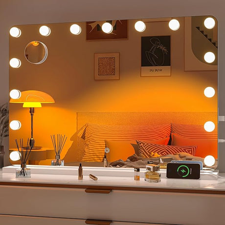 Vanity Mirror with Lights, 31.5" x 23.6" Hollywood Mirror, Makeup Mirror with 17 Dimmable