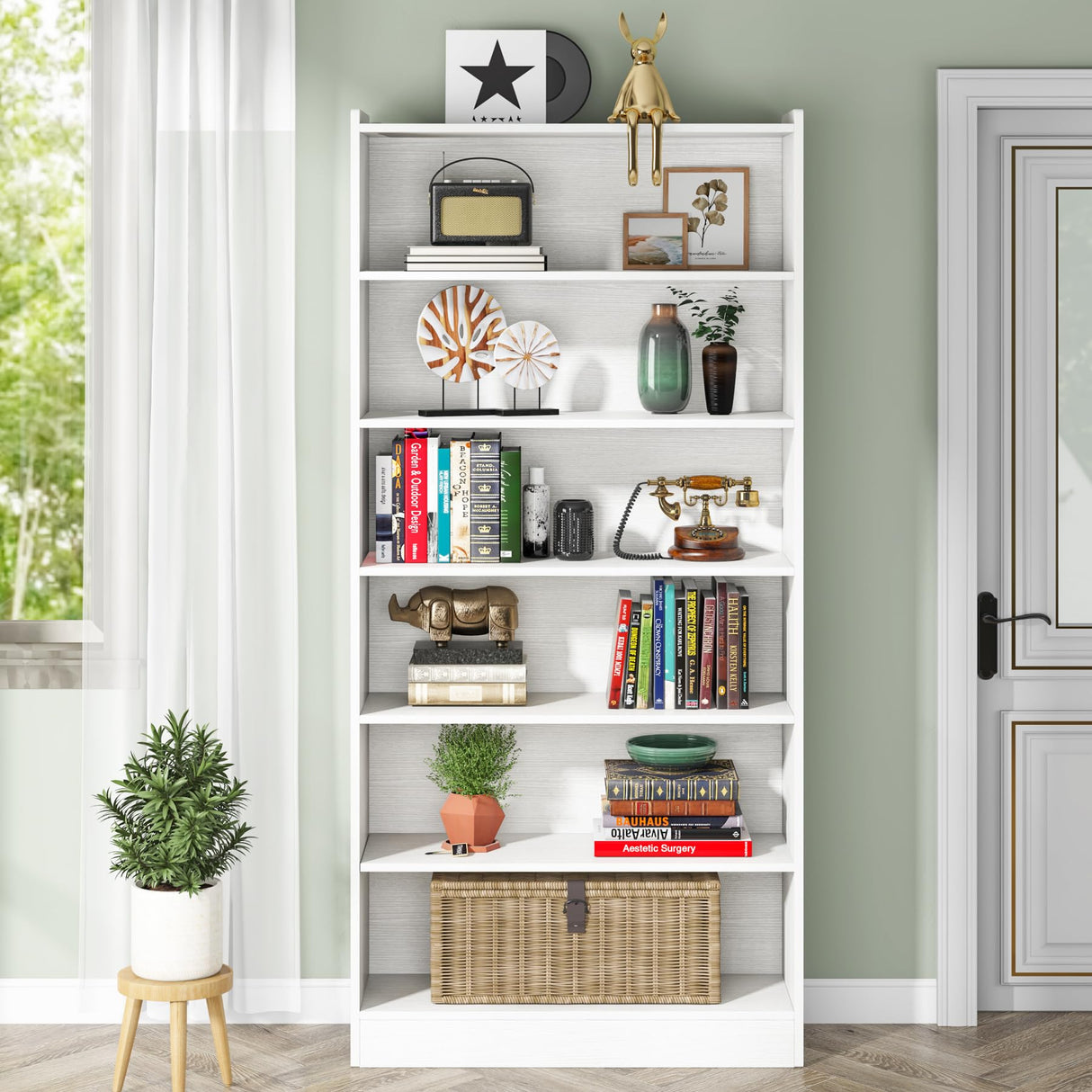 78-inch Tall Bookcase, Modern 7-Tier White Library Bookshelf with Storage Shelves