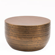 Modern Round Aluminum Hammered Embossed Texturing Metal Drum Coffee Table