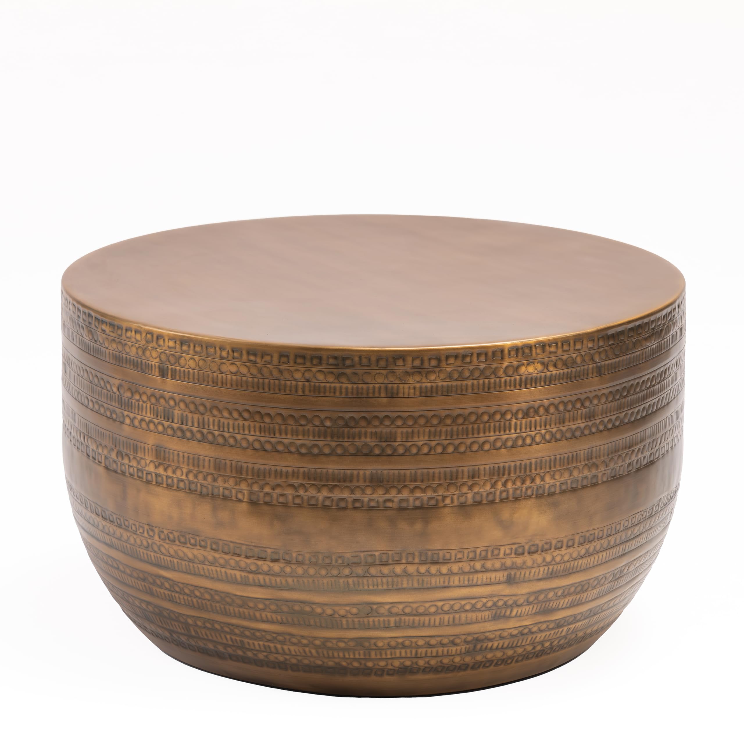 Modern Round Aluminum Hammered Embossed Texturing Metal Drum Coffee Table