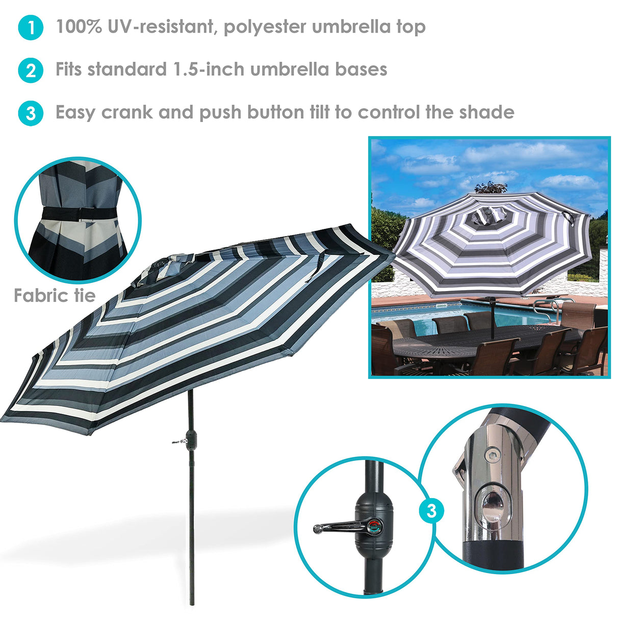 9-Foot Patio Umbrella with Push Button Tilt and Crank