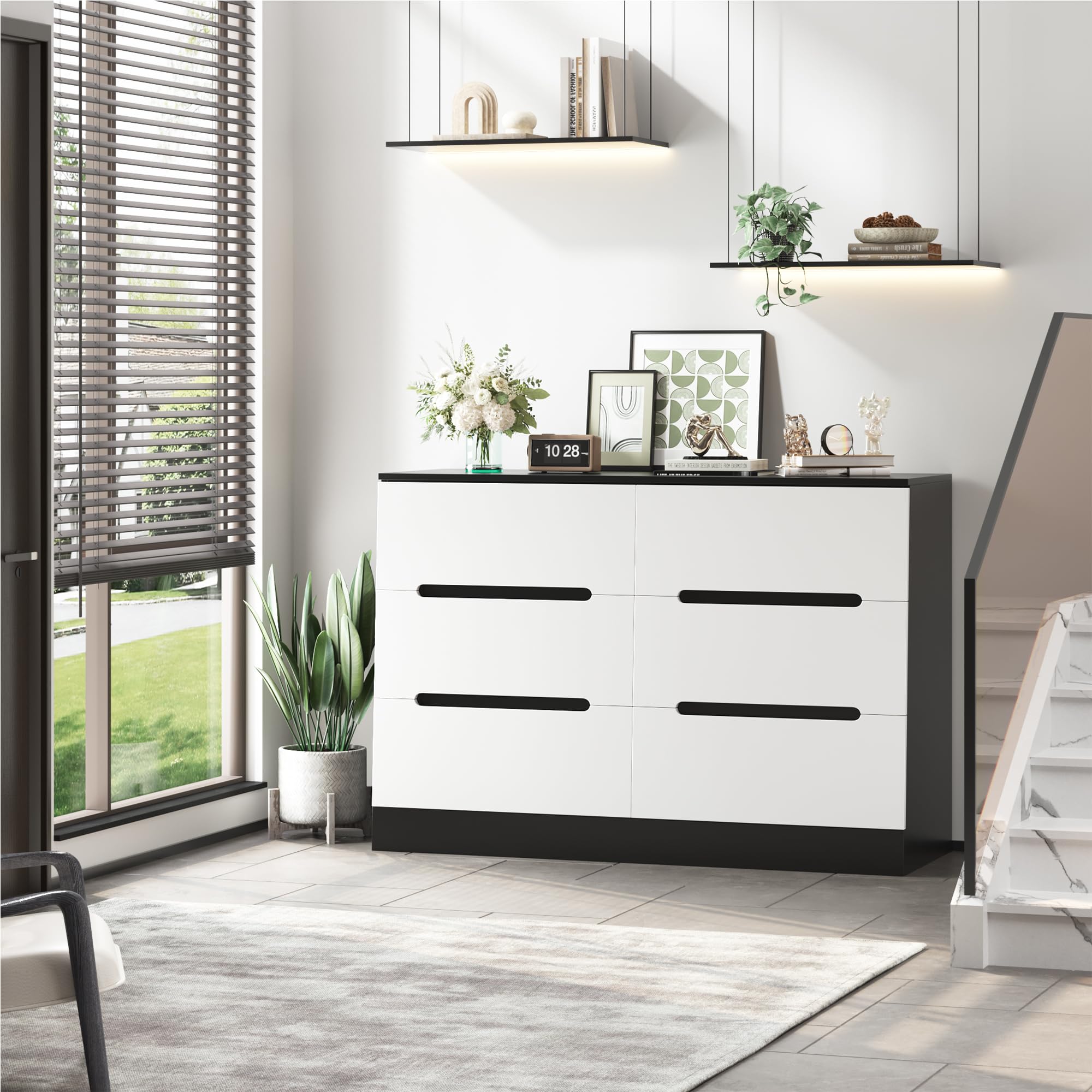 White Dresser 6 Drawer Dresser, 47.2'' White Chest of Drawers