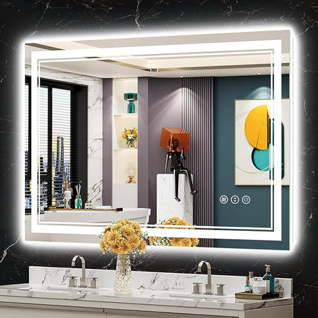 48x30 LED Bathroom Mirror with Front and Backlit, Anti-Fog Lighted Bathroom Vanity