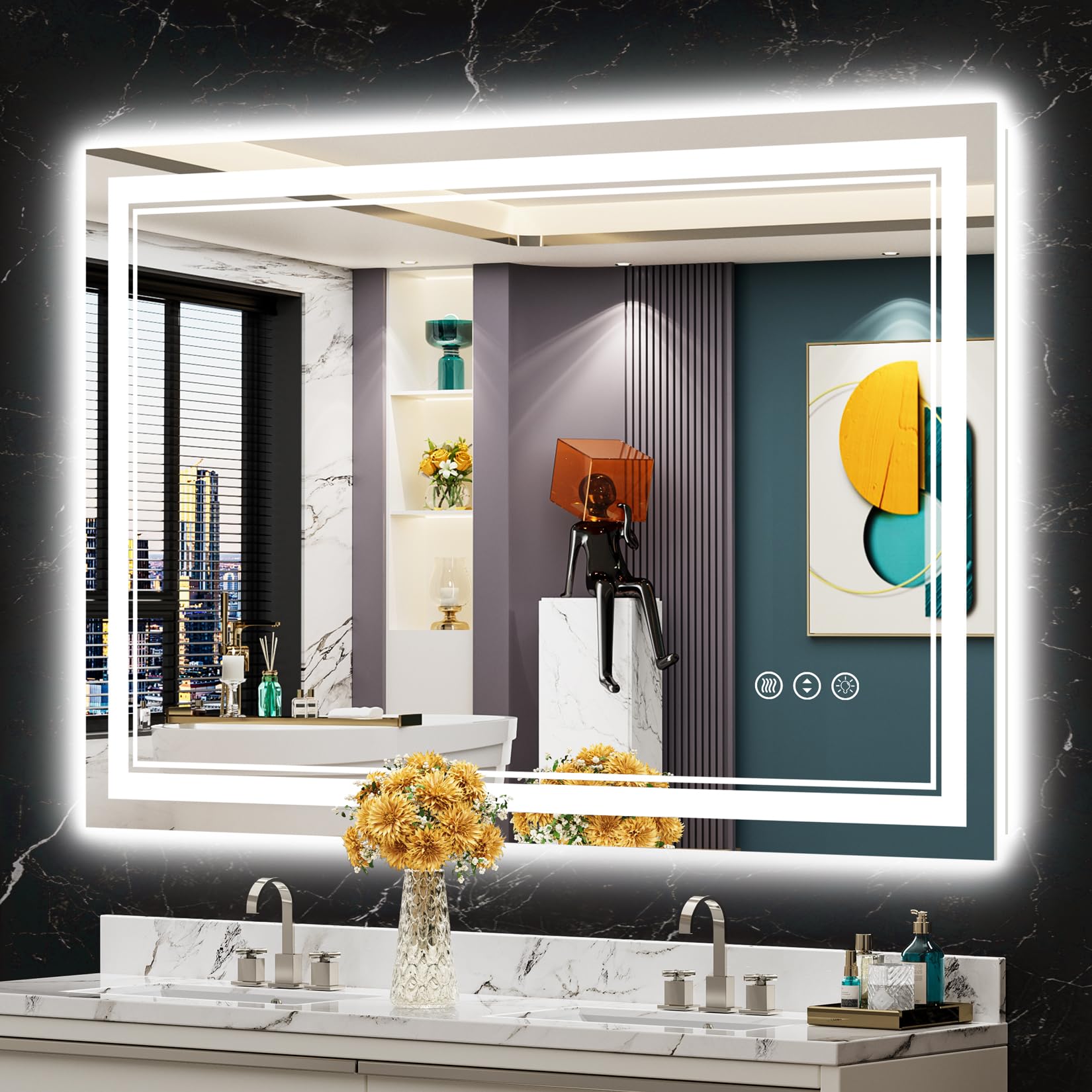 LED Bathroom Mirror with Front and Backlit, Anti-Fog Lighted Bathroom Vanity
