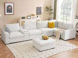 Oversized Sectional Fabric Sofa with Console, 2 Cup Holders and Storage Space