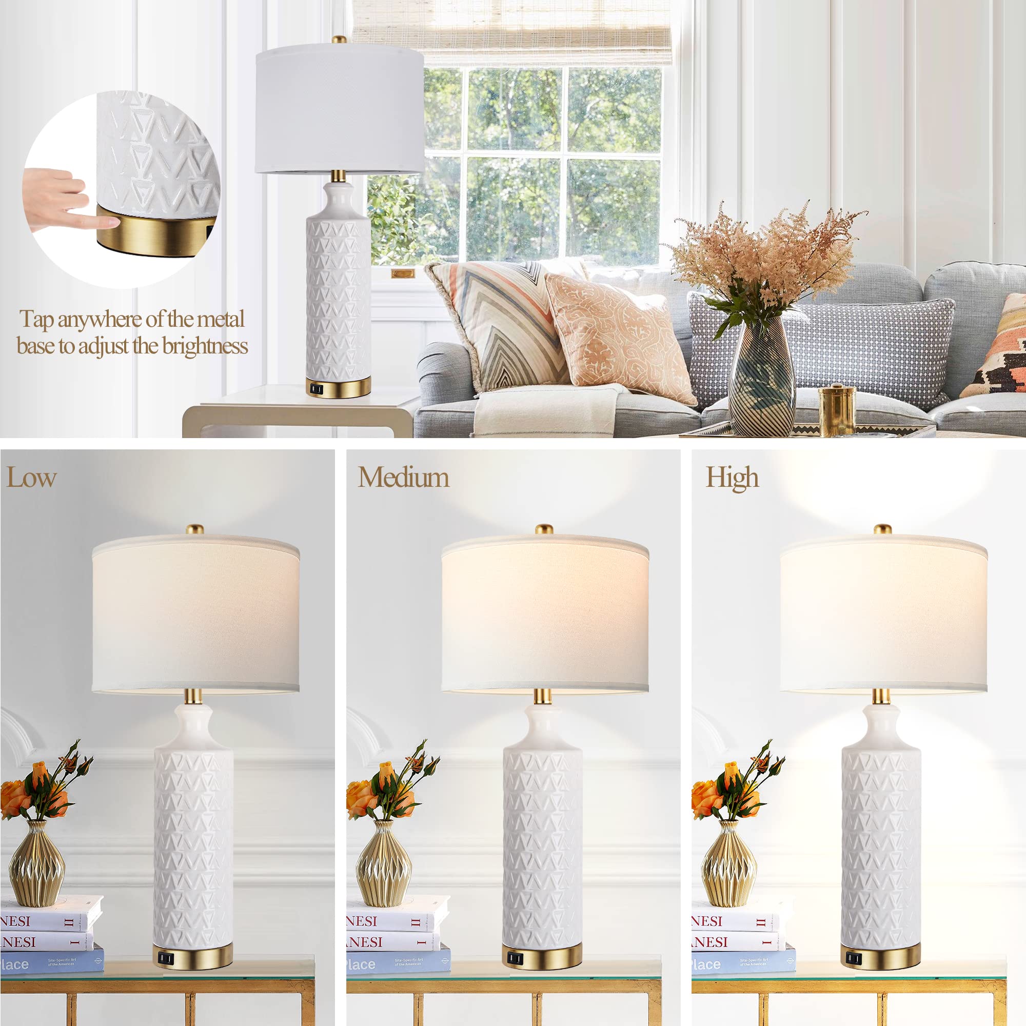 Touch Control Table Lamp Set of 2 with USB Ports