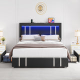 Queen Bed Frame with Adjustable Headboard, Upholstered Platform Bed with RGB LED