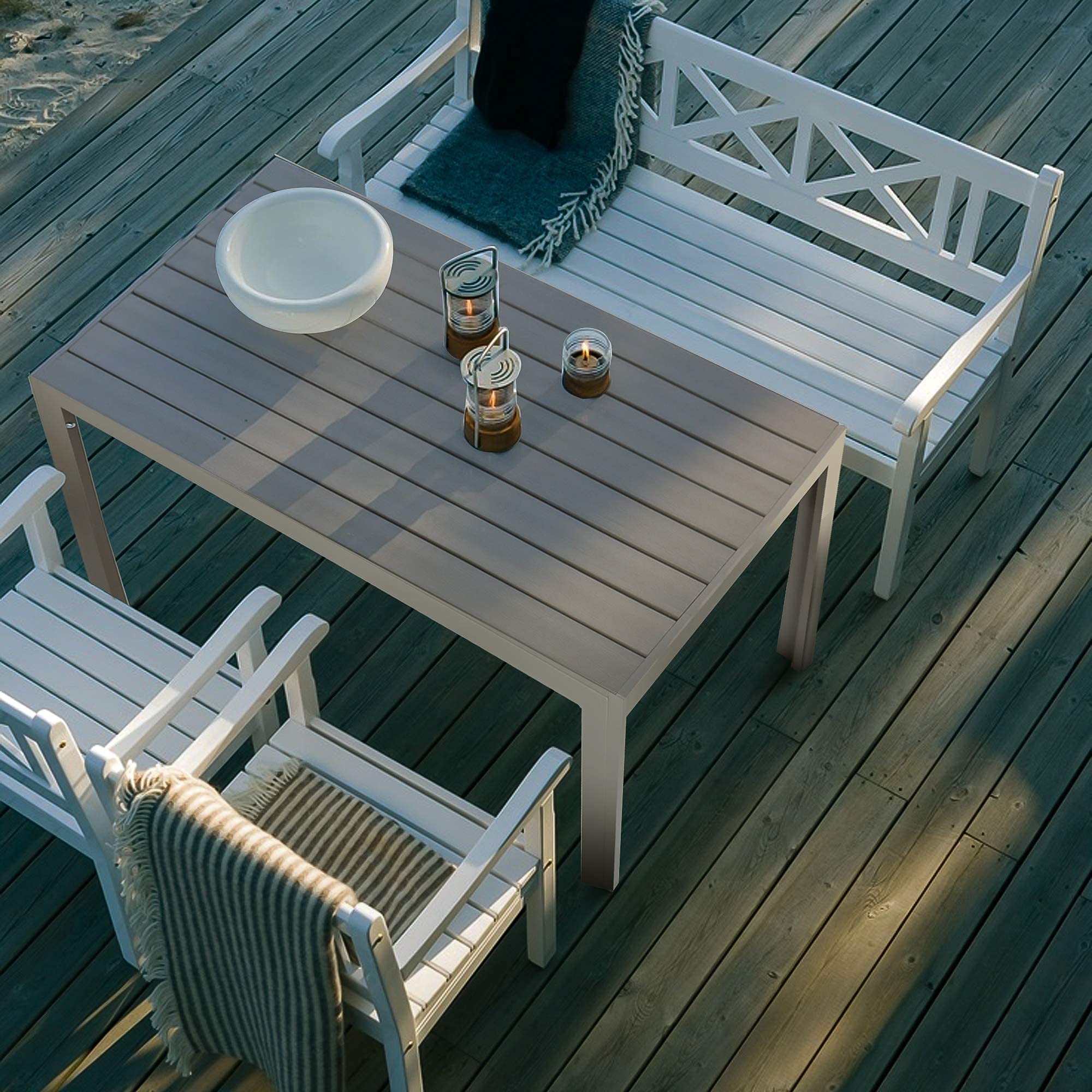 Outdoor Dining Table for 6 Person, 55” Weather-Resistant Patio Dining Table