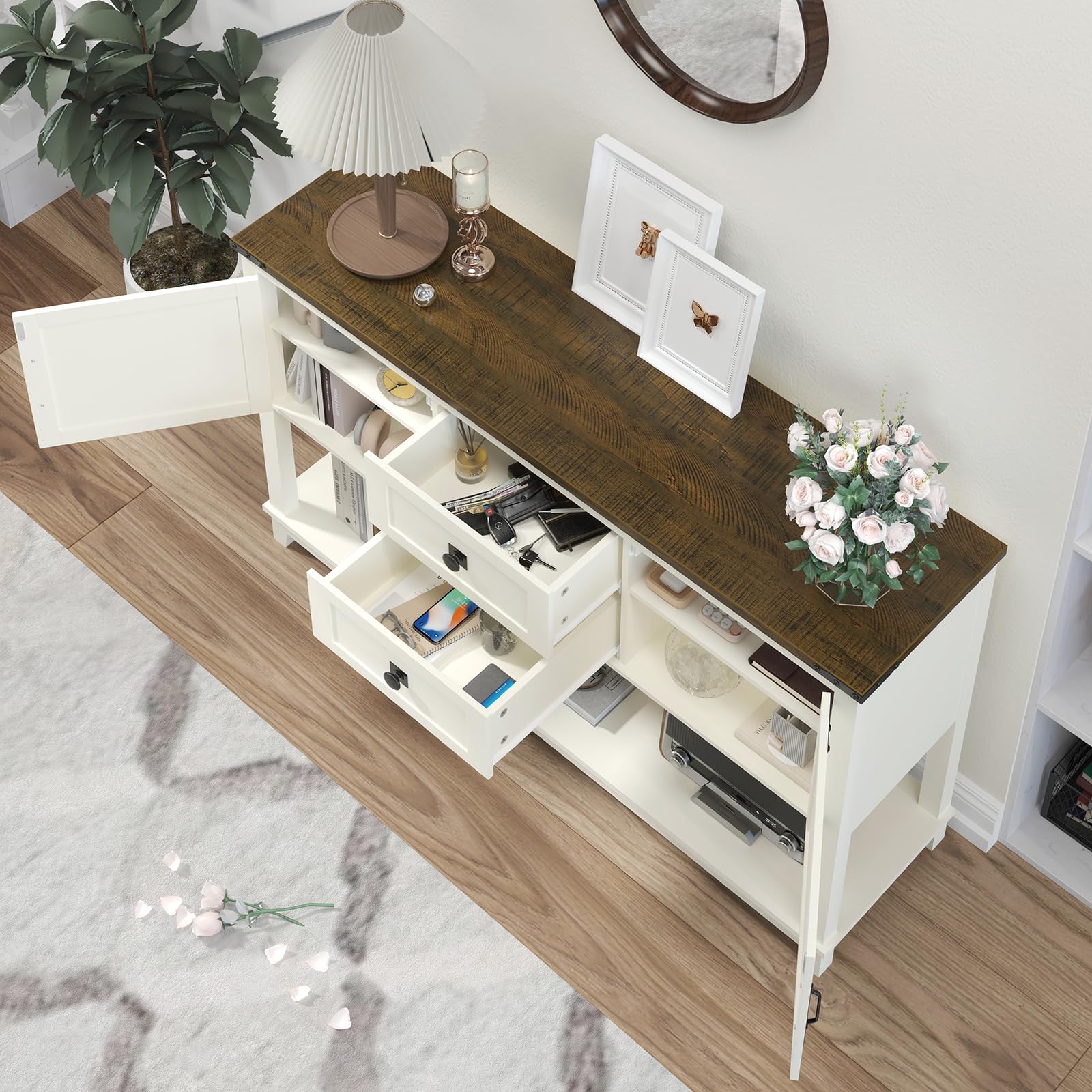 47 Inchs Farmhouse Entryway Table with 2 Drawers, Long Sofa Console Table