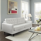 Empress Mid-Century Modern Upholstered Leather Loveseat In White