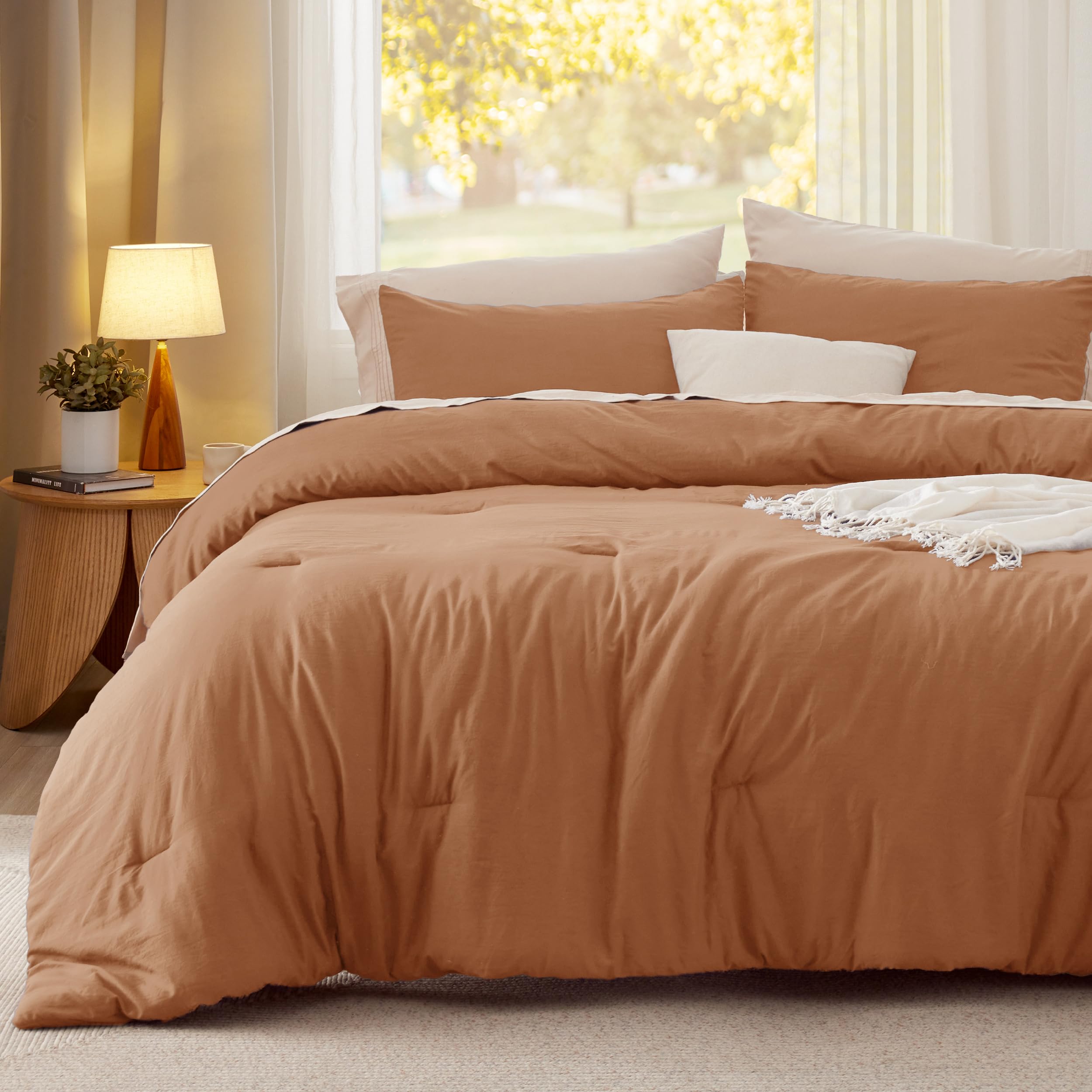 King Size Comforter Set - Pumpkin Orange Prewashed Bedding 3 Piece