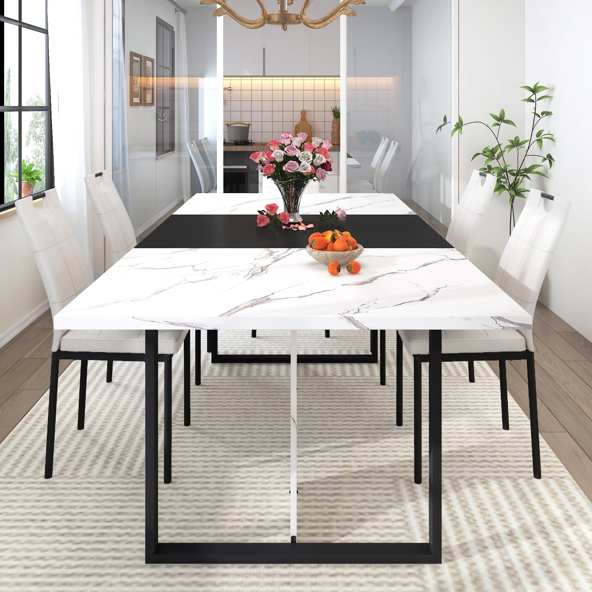 7-Piece Dining Table Set with 6 Chairs - 71" Wooden Kitchen Table