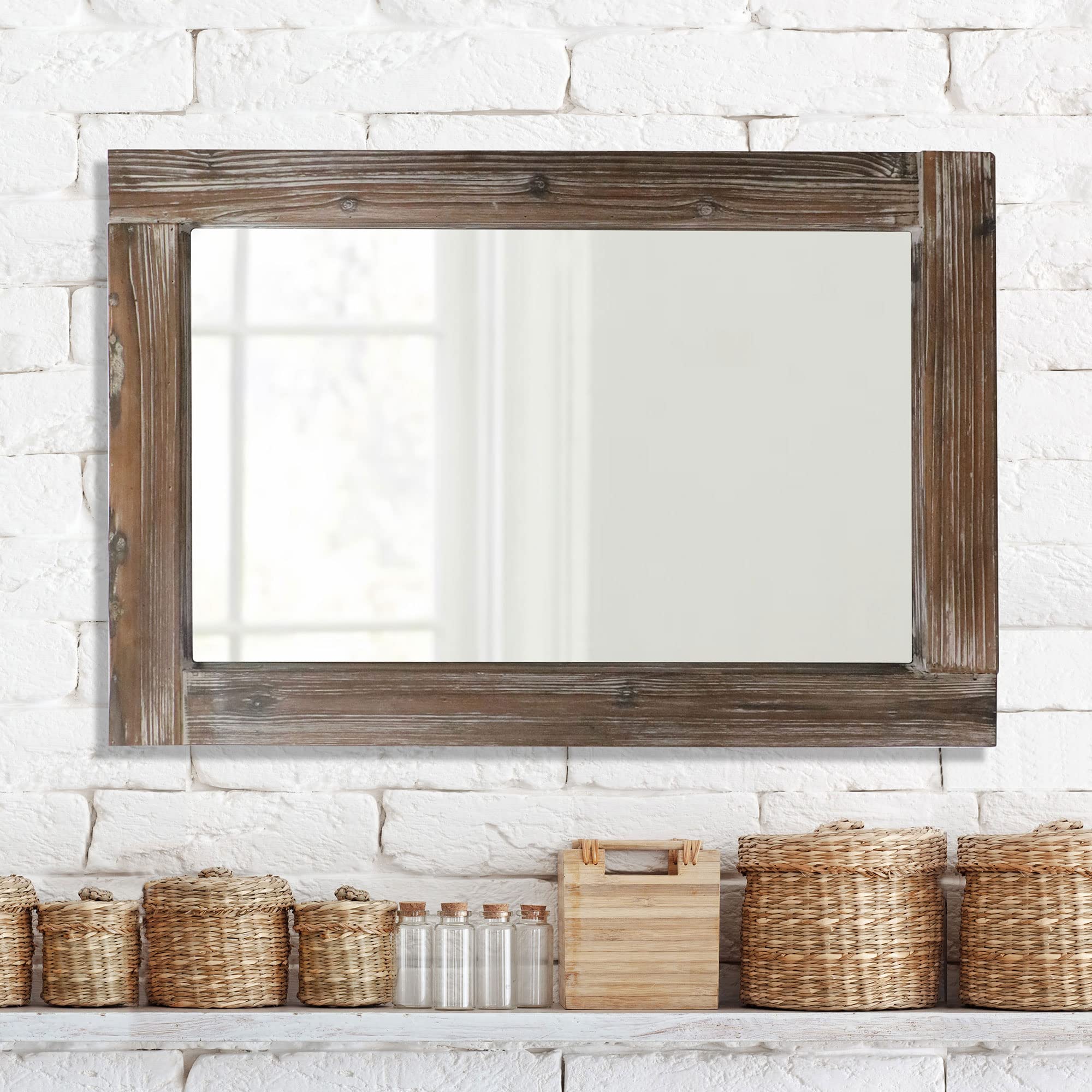 Designs  Dark Wood Farmhouse Wall Mirror