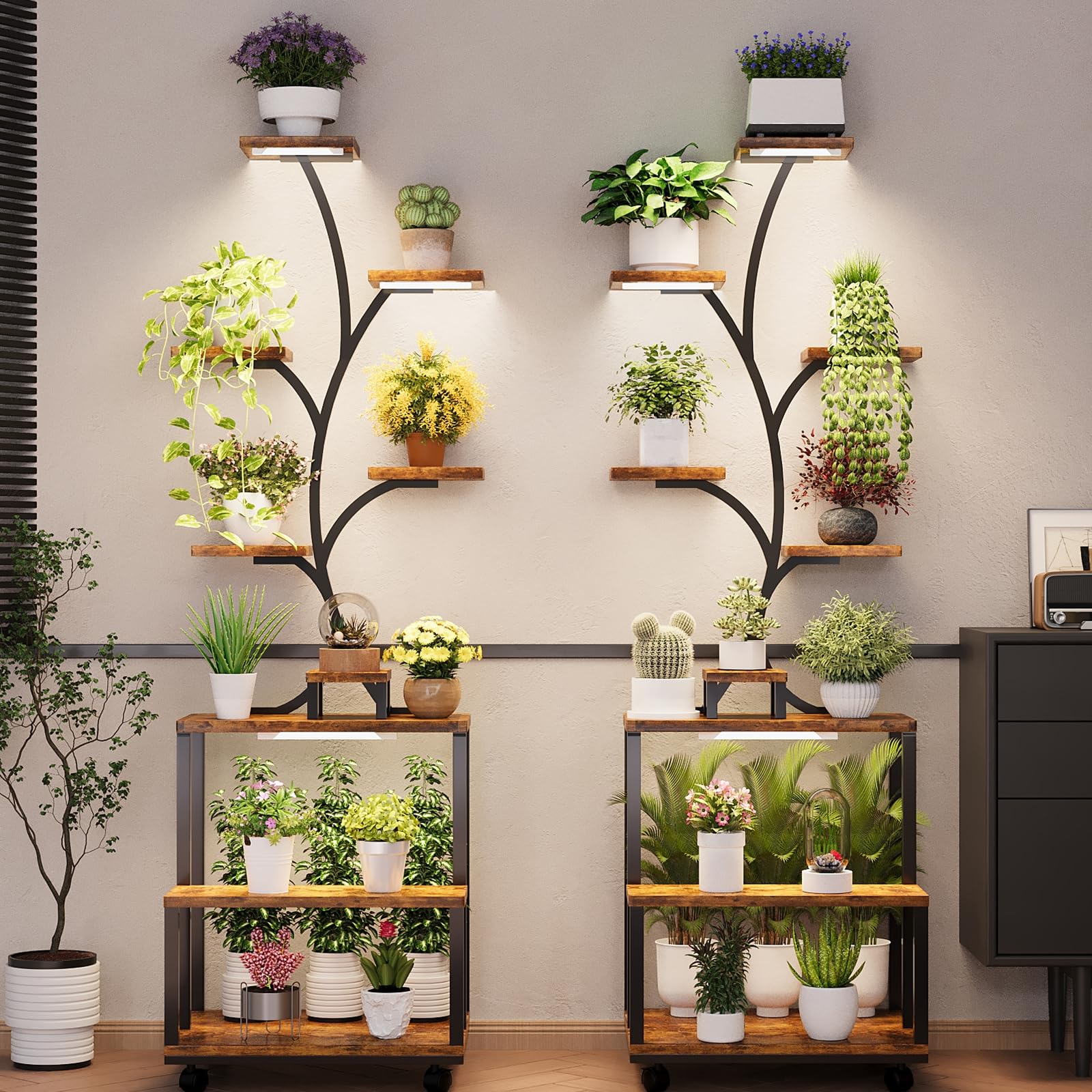 RusticGrow 9 – 9 Tier Metal Plant Stand with Adjustable Grow Lights