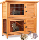 Rabbit Hutch with with 2 Large Separable Rooms, Indoor Outdoor Bunny Cage Rabbit House