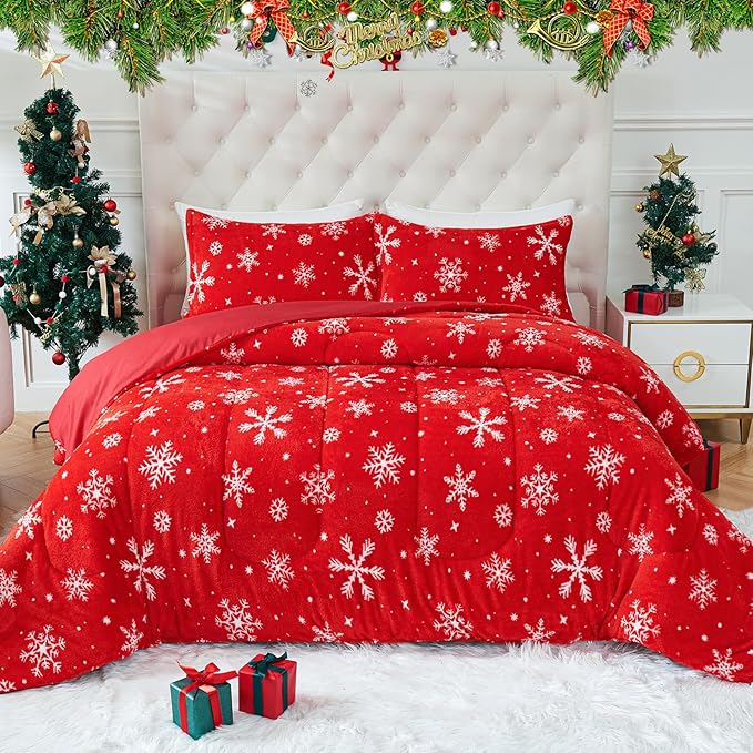Faux Fur Comforter Set Queen Size with Fitted Sheet, Luxury Ultra Soft Fuzzy Comforter