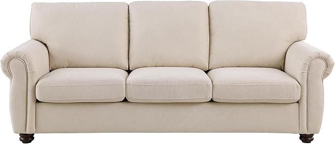 Furniture Home Series Mid-Century Modern 84.65'' Wide Fabric Chenille Couch 3-Seater Sofa with Solid Wood Frame and Brown Legs, Dark Gray