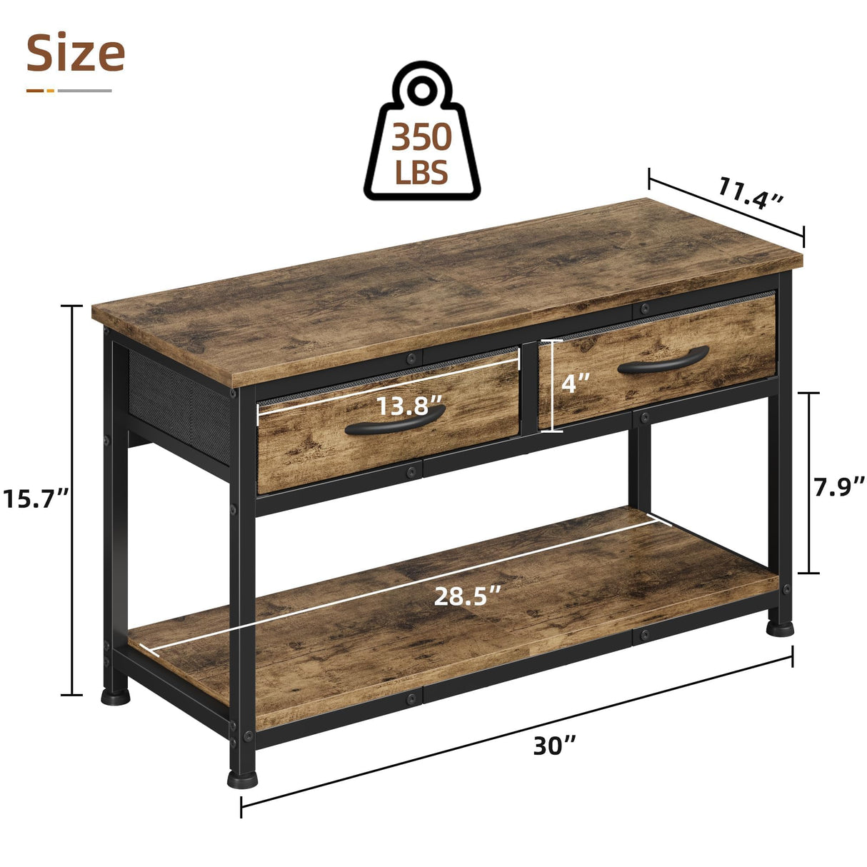 Shoe Rack Bench with 2 Fabric Drawer, 2-Tier Entryway Bench with All-Wood Boardn