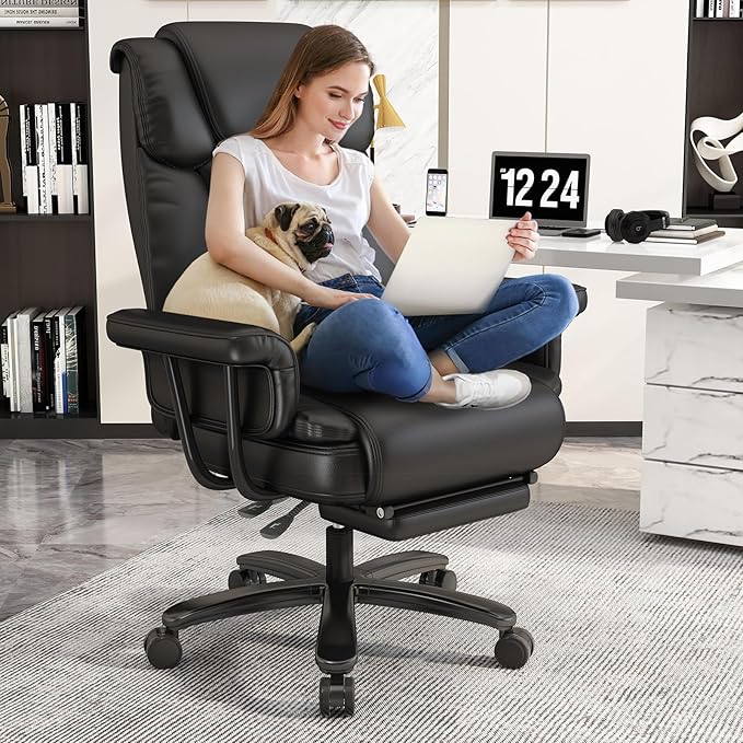 Big and Tall Office Chair 400LBS with Wide Seat and Arms, 160° Reclining Office Chair