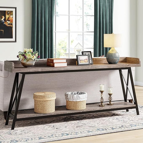 70.9 inch Extra Long Console Table Behind Couch, Rustic Industrial Sofa Table for Living Room,