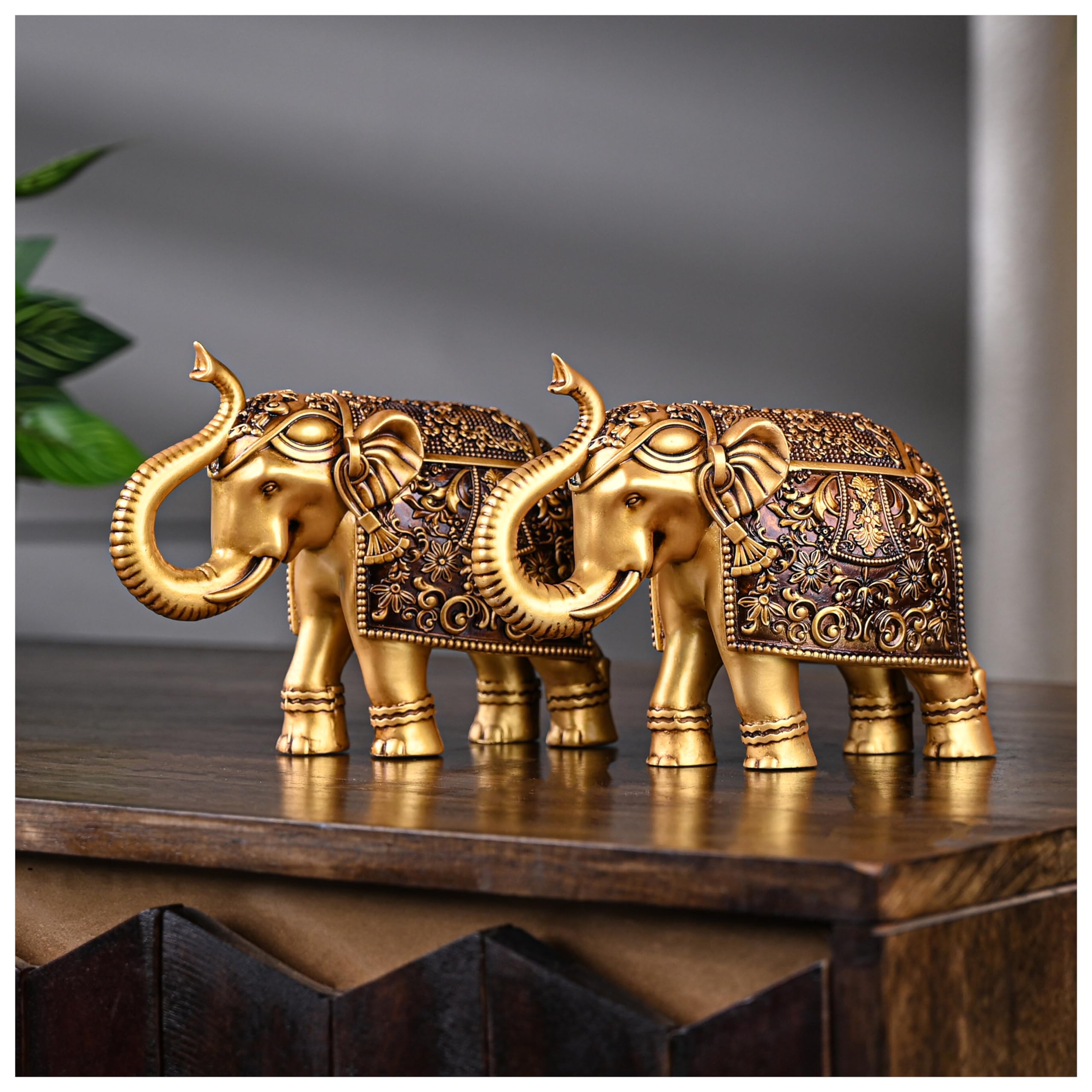 Set of 2 Trunk Up Elephant Family Statue Showpiece Figurine -Fengshui Vastu Lucky