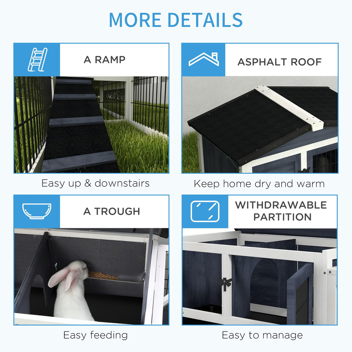 Rabbit Hutch Outdoor, 59" Wooden Bunny Cage with Openable Top, Run, Asphalt Roof