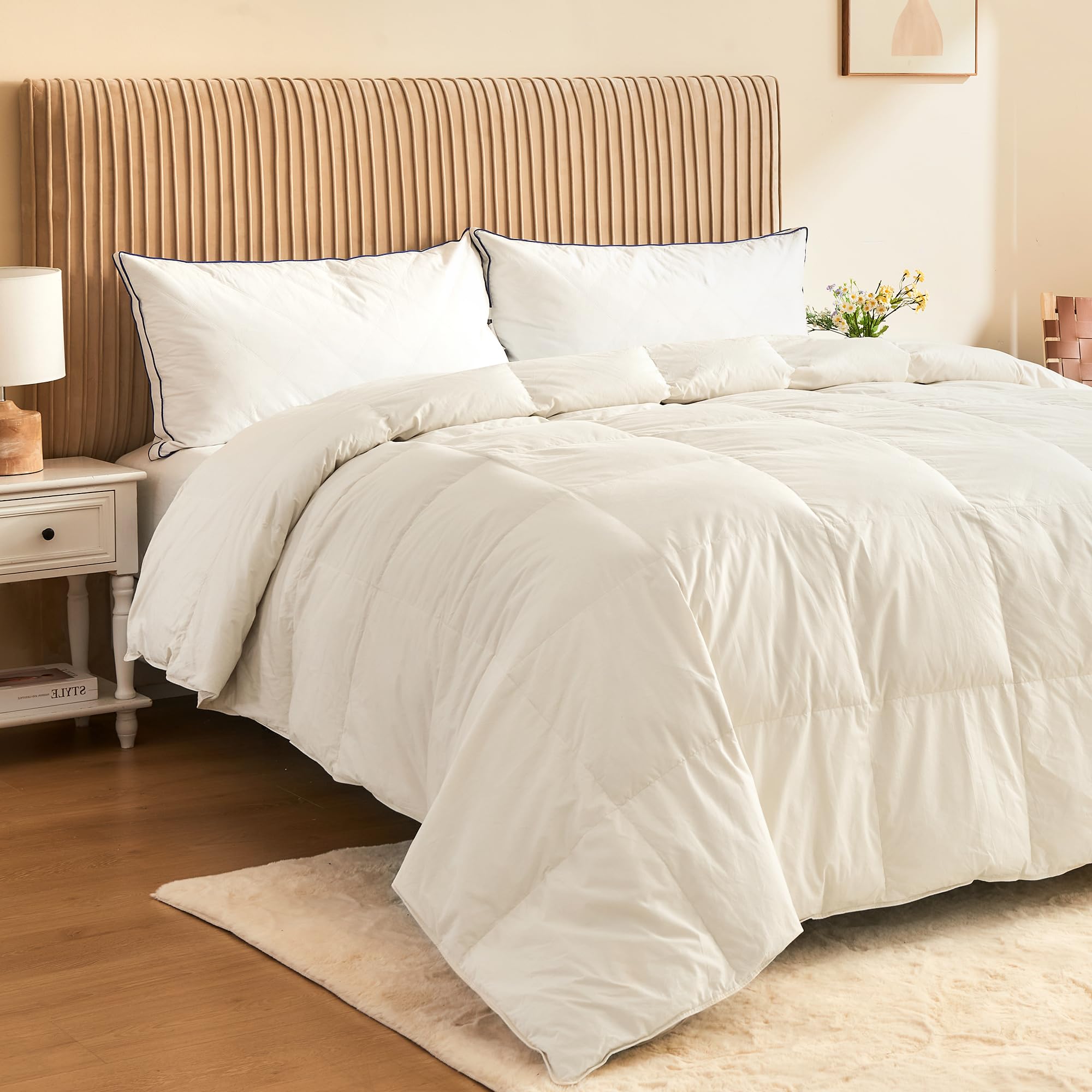 Organic Cotton Feather Comforter, All Season Duvet Insert King Size