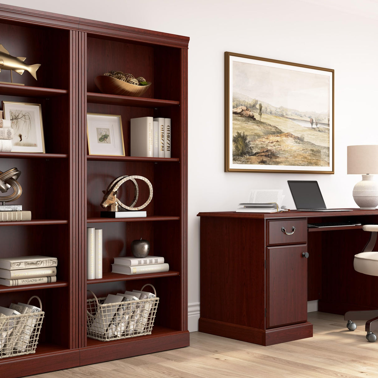 kathy ireland Home by Bush Furniture Bennington 5 Shelf Bookcase, Harvest Cherry (WC65515-03)
