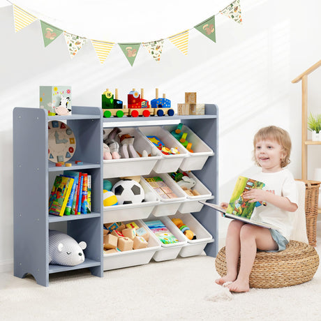 4-Tier Kids' Toy Storage Organizer Shelf - 100% Solid Wood,Children's Storage Cabinet