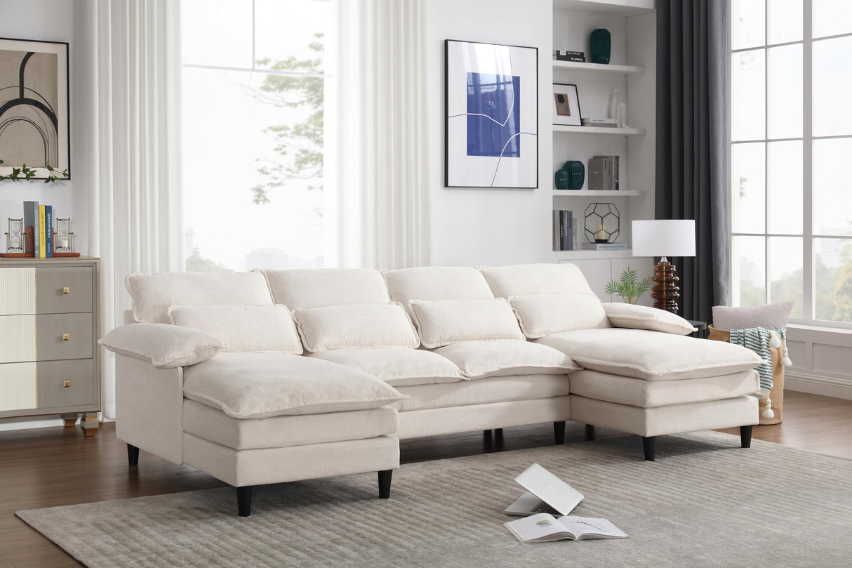 Eafurn Symmetrical Modular Sectional Sofa with Chaise Lounge, 6 Seater Fabric Upholstered Cloud Couch, U Shaped Oversized Sleeper Sofa&Couches with Thicked Cushion & Detackable Backrest Living Room