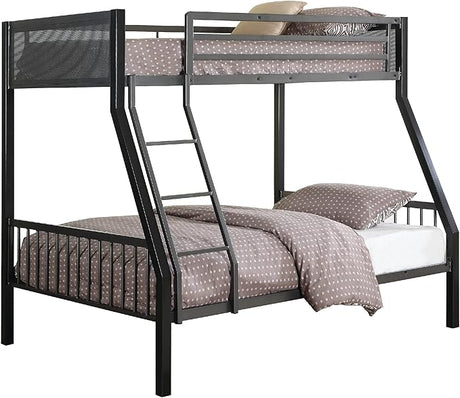 Contemporary Metal Twin Over Full Bunk Bed, Gunmetal Gray and Black