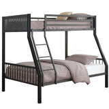 Contemporary Metal Twin Over Full Bunk Bed, Gunmetal Gray and Black