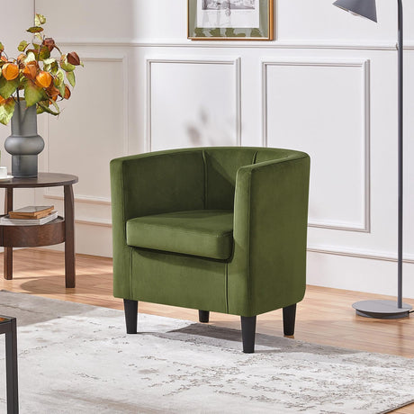 Modern and Comfortable Armchairs, Upholstered Barrel Sofa Chair for Living Room Bedroom Waiting Room, Olive Green