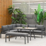 4 Piece Patio Furniture Set, Outdoor L-Shaped Sectional Sofa with 2 Couches