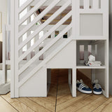 Twin-Over-Full Bed Frame For Kids With Stairs, White