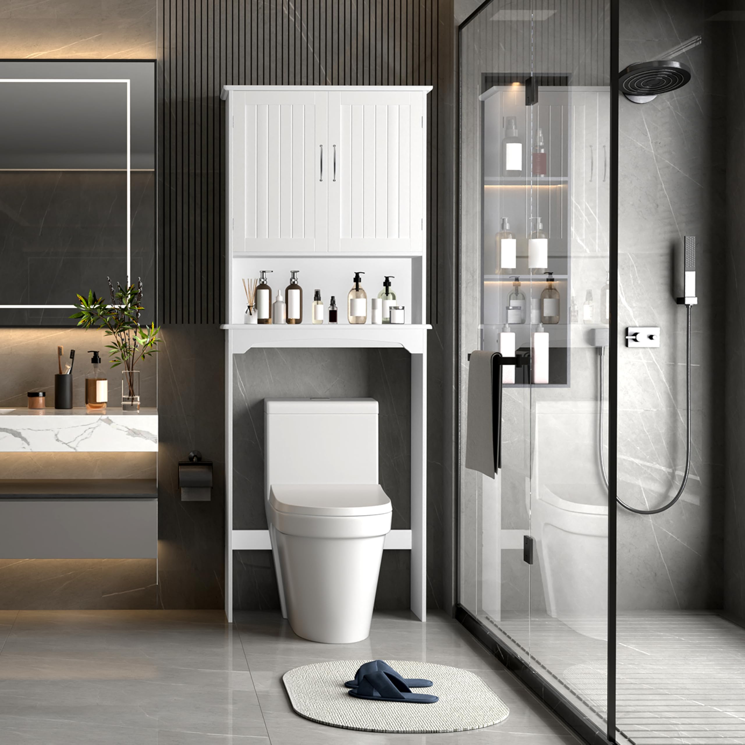 Over The Toilet Cabinet, Double Door Bathroom Storage Organizer