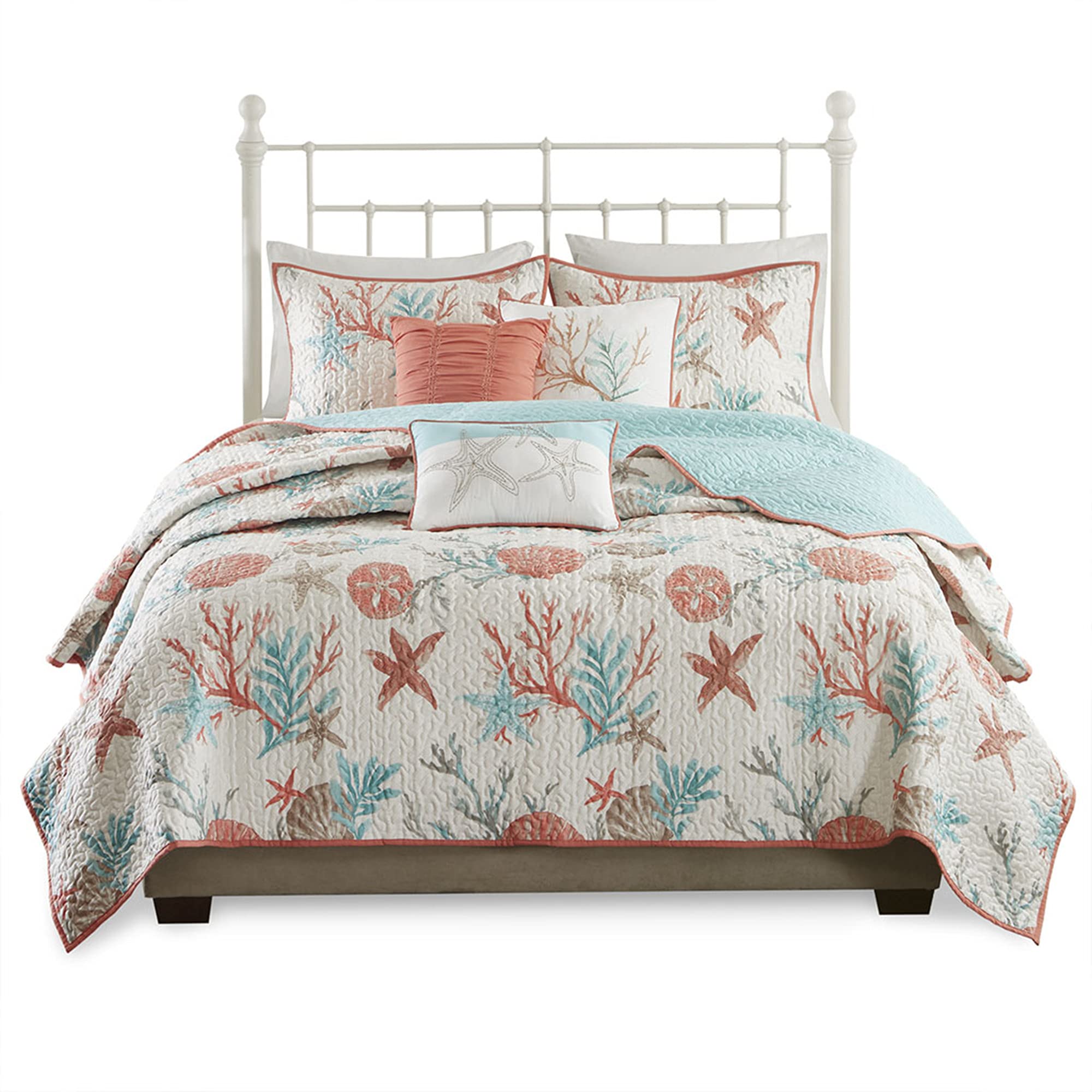 Quilt Set Cottage Coastal Design, Starfish Print - All Season, Coverlet Bedspread