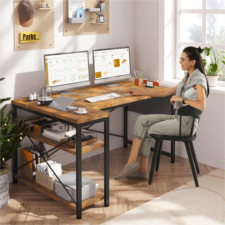 47" Computer Desk with Power Outlets,L Shaped Desk with Storage Shelves