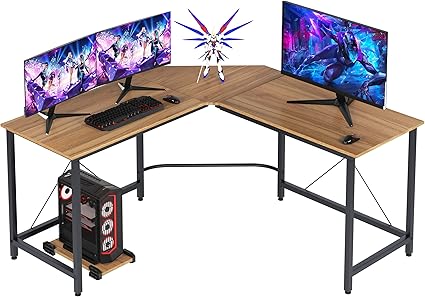 L-Shaped Desk with Side Storage Bag, 59 inch Computer Desk with Monitor