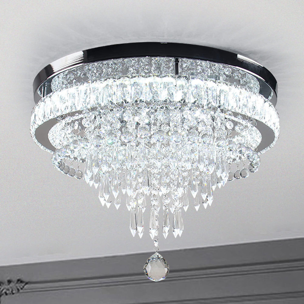 19.7" Crystal Chandeliers Crystal Ceiling Light Fixtures LED Flush Mount Light Modern