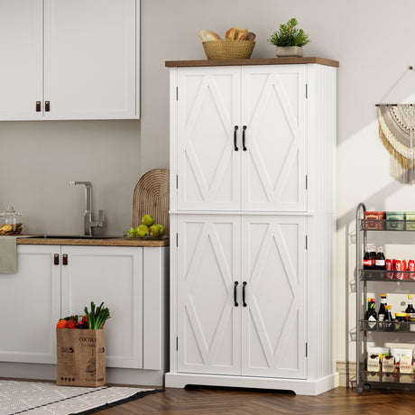 64" Pantry Cabinet, Tall Kitchen Pantry Storage Cabinet, Modern Farmhouse Bathroom