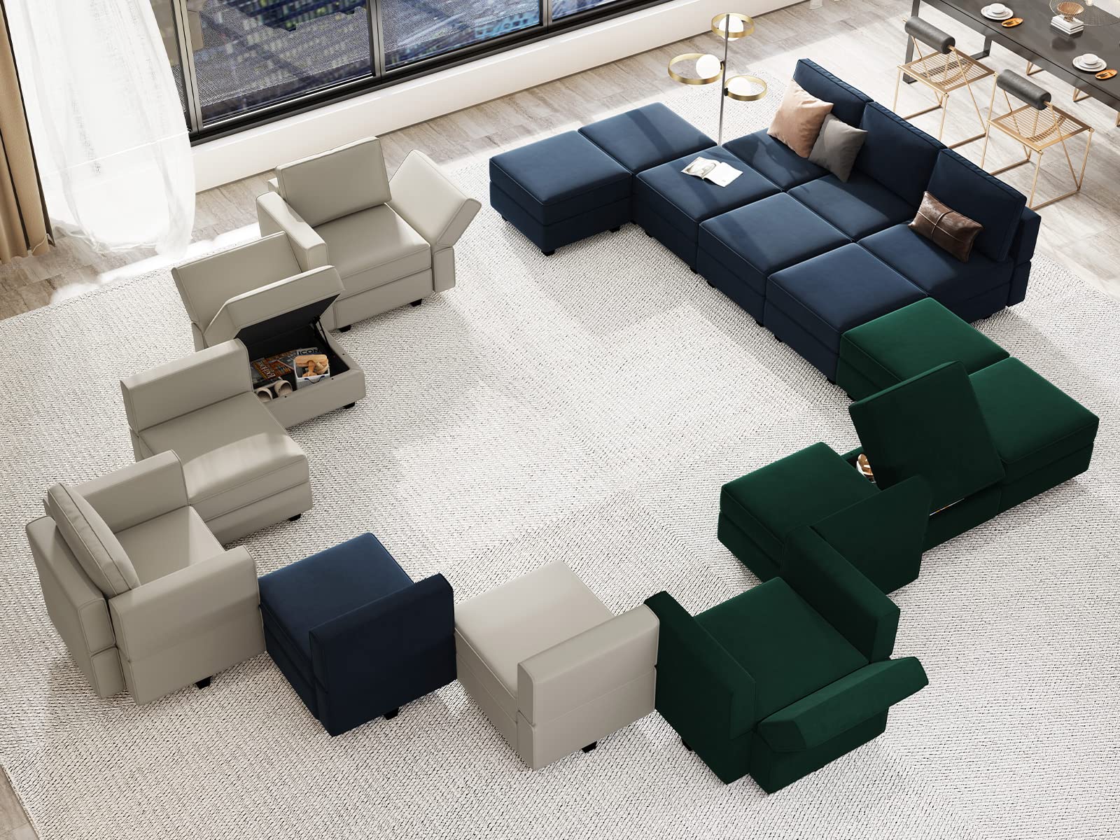 Modular Sectional Sofa Couch with Ottoman L Shape Corner Couch Sofa with Storage