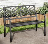 43.7 Inches Outdoor Garden Bench, Cast Iron Metal Frame Patio Park Outside Benches