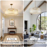 37" Modern Gold Round Chandelier,2-Tier 8-Light Water Ripple Crystal Glass Chandelier